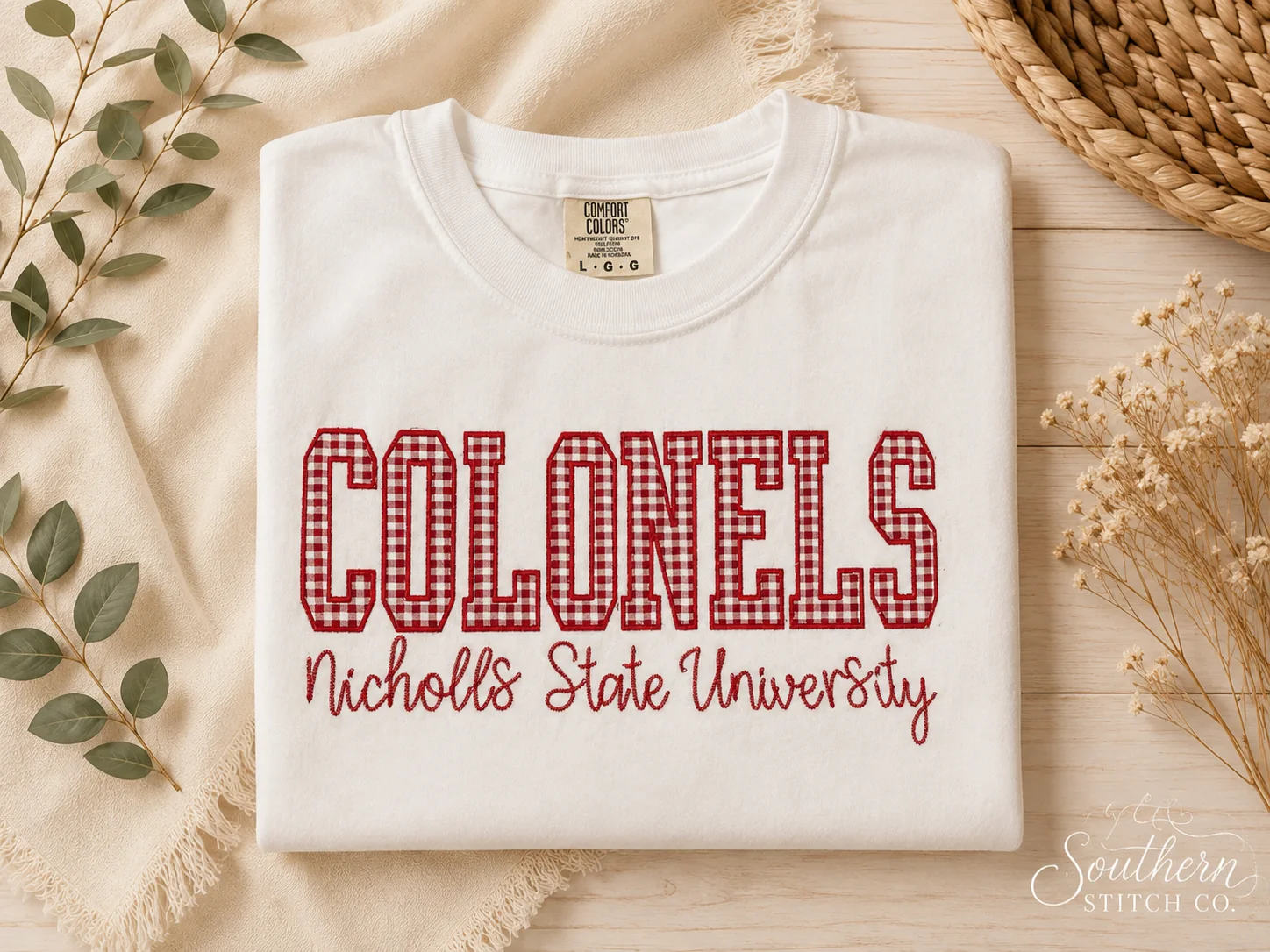 White Comfort Colors Colonels T-shirt in narrow varsity stitch.